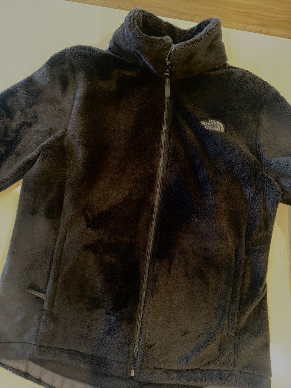Women’s North Face Black fuzzy fleece jacket. Size L